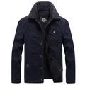 Giacca da lavoro uomo blu scuro con spessa fodera in pile grigio e ricamo vintage - M / Blu Nero