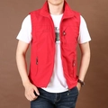 Gilet da pesca outdoor rosso da uomo con collo alto e tasche con cerniera - M / Rosso