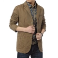 Giacca casual da uomo in cotone marrone kaki con due bottoni e tasche applicate - M / Cachi