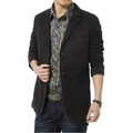 Giacca blazer casual da uomo in cotone nero con tasche applicate e risvolto classico - M / Nero