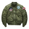 Chaqueta de vuelo militar verde oliva con parches tácticos bordados y puños acanalados - 3XL / Estilo Bordado / Verde Militar