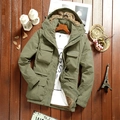 Chaqueta de hombre verde militar con capucha forro polar cálido y multibolsillos - M / Caqui