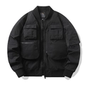 Schwarze Herren Bomberjacke im Vintage-Stil mit Multi-Taschen und wasserfestem Funktionsdesign - M / Schwarz
