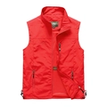 Red men's outdoor utility vest with stand collar, mesh lining and zipper pockets - 6XL / Red