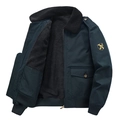 Giacca bomber da uomo blu scuro con caldo colletto in lana di agnello nera - M / Blu Reale