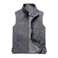 Dark grey outdoor quick-dry fishing vest with stand collar and zipper pockets - 6XL / Gray