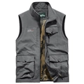 Men's waterproof outdoor utility vest with multi-pockets and breathable mesh lining - Gray