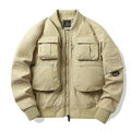 Khaki taktische Bomberjacke mit Multi-Pocket-Utility-Design und Rippstrickbündchen - M / Khaki