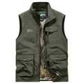 Men's dark army green multi-pocket outdoor tactical vest with breathable camo mesh lining - Army Green