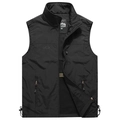 Men's black outdoor utility vest featuring stand collar and three zipper pockets - 6XL / Black