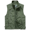 Army green waterproof outdoor vest for men featuring utility pockets and stand collar - M / Army Green