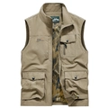 Men's khaki outdoor multi-pocket cargo vest with waterproof fabric and camo mesh lining - Khaki