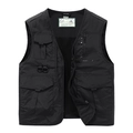 Gilet cargo da uomo nero multitasche con scollo a V e zip per attività all'aperto - M / Nero