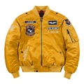 Men's yellow bomber jacket with air force patches and warm padded lining for winter - M / Yellow