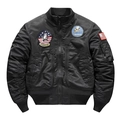 Chaqueta bomber acolchada negra para hombre con parches militares y puños elásticos - 3XL / Estilo Bordado / Negro