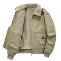 Men's khaki sherpa-lined flight jacket with military pockets and ribbed cuffs - M / No Badge Style (5066285411387) / Khaki