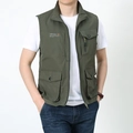 Gilet de pêche extérieur pour hommes vert militaire avec poches multiples et col montant - 3XL / Vert Militaire