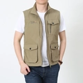 Gilet da pesca kaki da uomo con tasche multiple e collo alto per attività all'aperto - M / Cachi