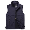 Men's outdoor quick-dry vest in dark navy blue with stand collar and zipper pockets - M / Dark Blue