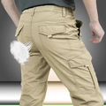 Pantaloni cargo kaki uomo asciugatura rapida con vita elastica e tasche laterali tattiche - M / Cachi