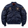Navy blue pilot bomber jacket with embroidery patches and contrast orange lining - M / Earth Embroidery Deep Blue (9855A Deep Blue)