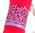 Purple hollow butterfly napkin ring with vine design on a red napkin for wedding decor - Dark Purple