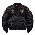 Men's black padded flight jacket with military aviation embroidery and ribbed collar - M / Eagle Embroidery Black (9855A Black)