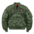Army green MA-1 bomber jacket with aviation patches and classic orange lining - M / Aerospace Embroidery Army Green (9855A Army Green)