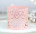 Pink pearl paper laser-cut tea light candle wrap with elegant baroque scroll pattern - Pink