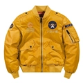 Men's bright yellow padded bomber jacket with military embroidery and ribbed collar - M / Mountain Embroidery Yellow (9855A Yellow)