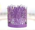 Macro shot of purple laser-cut pearl paper lace wrap for LED tea light candles - Dark Purple