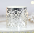 Silver laser-cut hollow tea light candle shade with elegant European scroll patterns - Reflective Silver