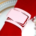 Pink laser cut hollow lace napkin ring displayed on elegant table setting with pearls - Pink