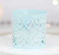 Elegant light blue hollow-out lace wrap with heart and vine pattern for LED tea lights - Pearlescent Light Blue