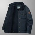 Men's navy blue padded winter jacket with thick fleece lining and buttoned collar - M / Dark Blue