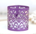 Detailed laser-cut purple hollow heart pattern on decorative LED tea light paper candle wrap - Deep purple
