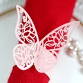 Rond de serviette papillon découpé au laser en papier perlé pour décoration de mariage - Rose