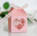 Pink laser-cut gift box with love bird heart design and ribbon for wedding candy - Pink