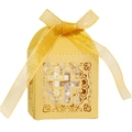 Goldene Laserschnitt-Bonbonschachtel mit Kreuzmuster und gelber Schleife für Hochzeit - Gold