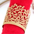 Elegant matte gold paper napkin ring with laser-cut leaf design for wedding tables - Kraft Paper