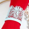 White laser cut hollow floral napkin ring for wedding and banquet table decor - Pearl Pale Blue