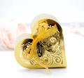 Golden heart laser-cut hollow candy gift box with yellow ribbon bow for wedding party - Reflective Gold