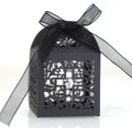 Hollow black cross wedding gift box with intricate laser-cut patterns and ribbon - Black Khaki