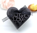 Elegant heart laser-cut gift box in black with ribbon for wedding and romantic events - Black Khaki