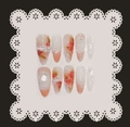 Press-on nails with red roses lace patterns and white pearls on elegant display card - Pattern 4 (White-4)