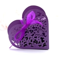 Laser-cut purple heart-shaped gift box with intricate floral patterns and silk ribbon - Dark Purple