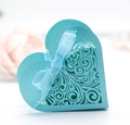 Tiffany blue hollow heart favor box with intricate vine pattern and matching ribbon bow - Turquoise Blue