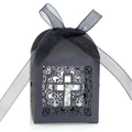 Elegante schwarze laserschneiden Hochzeits-Geschenkbox mit Kreuzmuster und Organzaband - Schwarz Khaki