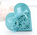 Detail of Tiffany blue laser-cut heart favor box with elegant matching silk ribbon - Tiffany Blue