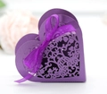 Detail of laser-cut heart candy box with purple floral patterns and silk ribbon bow - Dark Purple